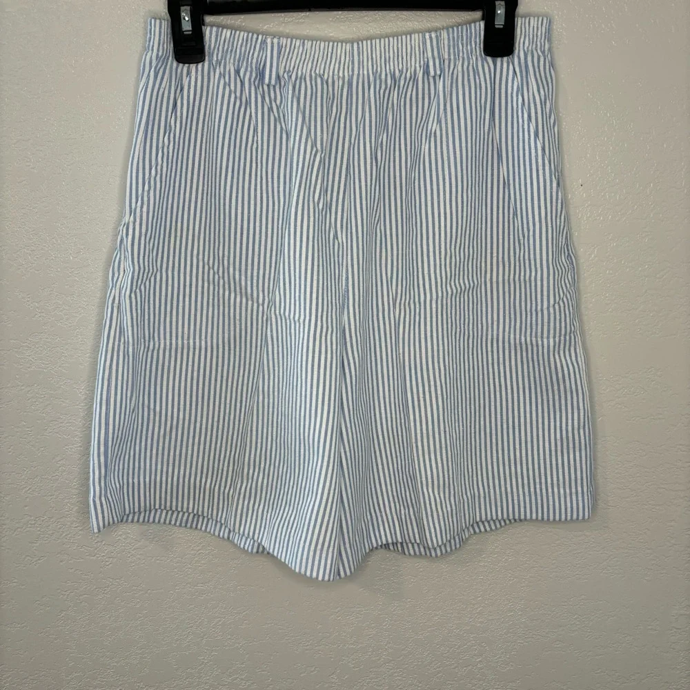 Vintage blair‎ womens walking shorts striped Blue cotton Sz Medium pull on 80s